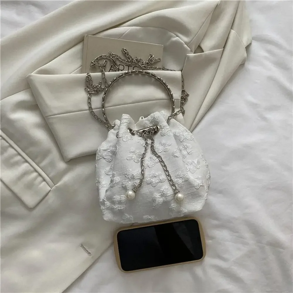 Floral Pleated Bucket Bag Women's Adjustable Chain Strap Drawstring Crossbody Shoulder Bag Multi-Way Carry Casual Purse Handbag