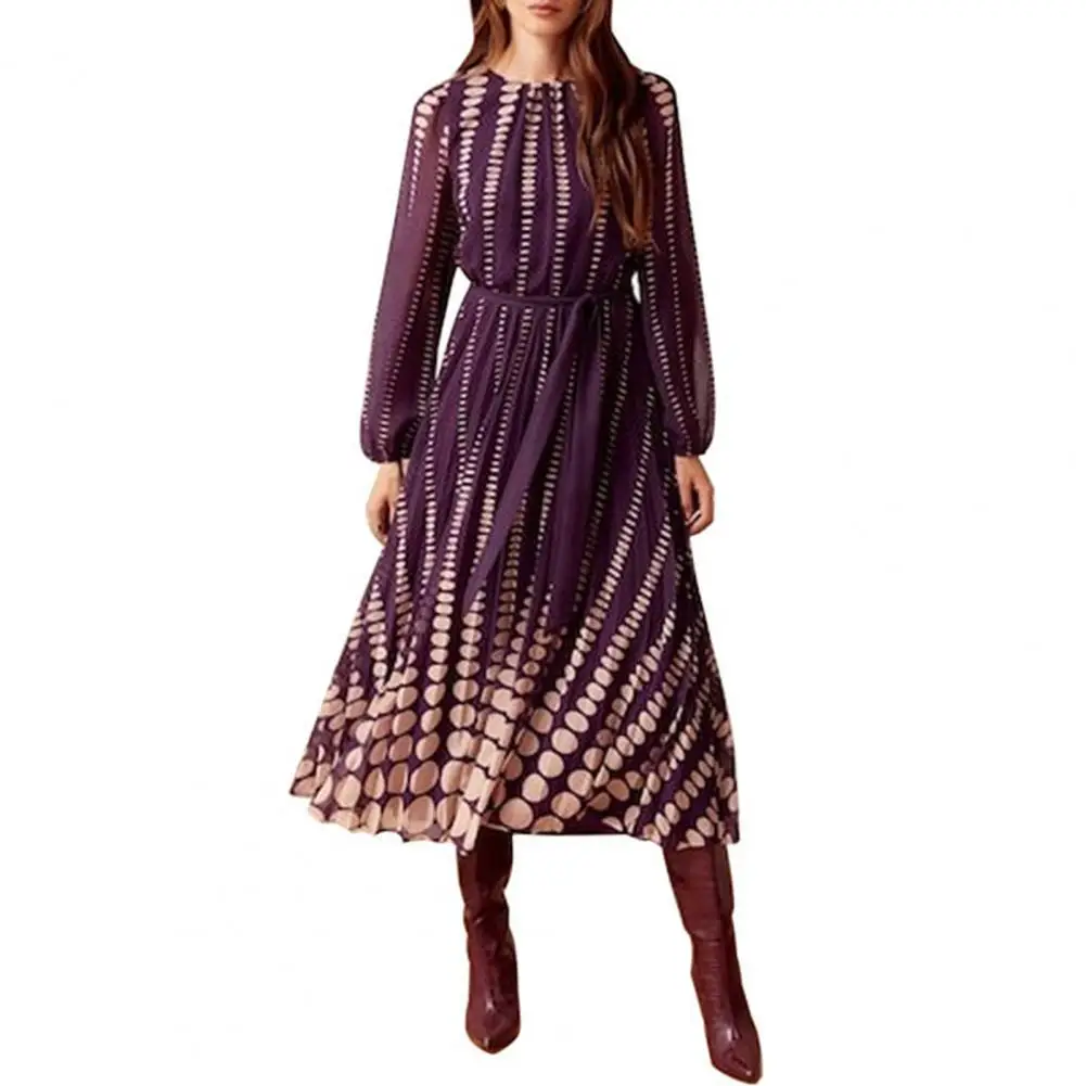 

Платье-миди женское демисезонное с круглым вырезом и длинным рукавом