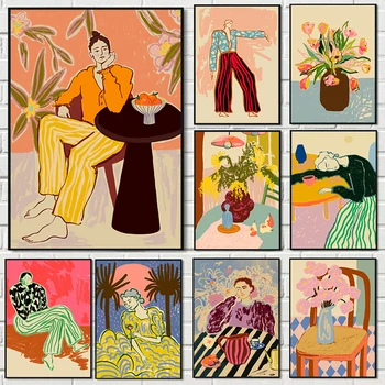 Quadri su tela con illustrazioni astratte di figure femminili in stile moderno, arte nordica, poster, decorazioni murali per la casa