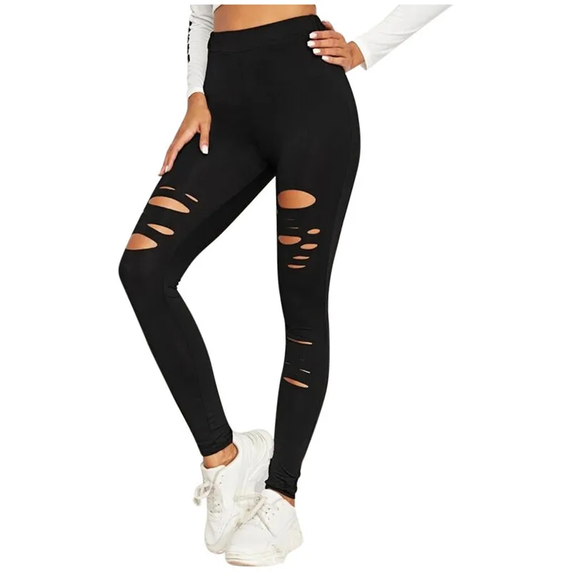 

Hole Style Sexy Leggings Women Ripped Pencil Pants Trousers Stretch Fashion Ankle Length High Waist Leggins Solid