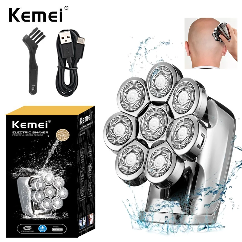 

Kemei 8 Heads Electric Shaver 8D Men Rechargeable Rotary Beard Razor Waterproof Wet Dry Portable Mini Shaving Machine for Bald