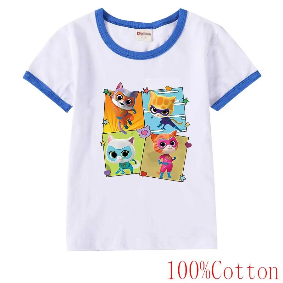 

Детские футболки SuperKitties 2024, летняя одежда, футболка для мальчиков, топы с коротким рукавом для маленьких девочек, детская одежда