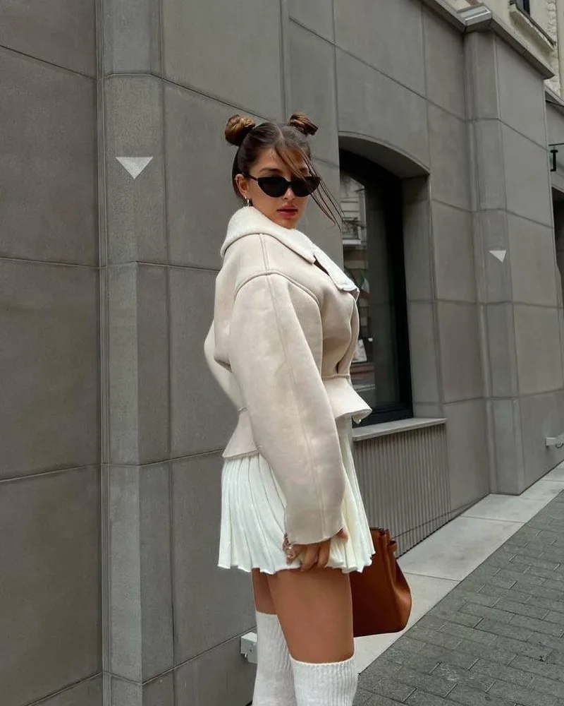 Abrigos ajustados con cuello vuelto para mujer, moda otoño invierno 2025, chaquetas de manga larga para mujer, cárdigan corto informal de calle para mujer