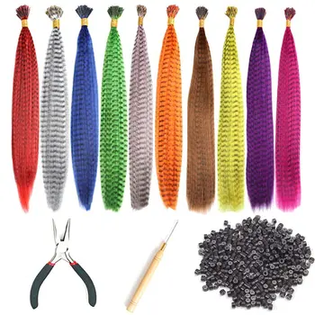 Ciocche colorate per estensione di piume per capelli 10 pezzi Punta a I Parrucchino sintetico Capelli finti Estensioni dei capelli con piume di linea zebrata