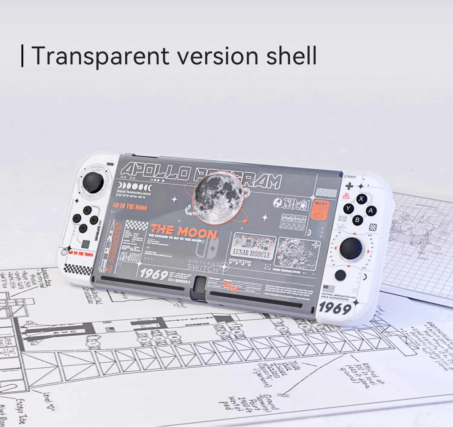 GeekShare Protective Shell Case Compatible with Nintendo Switch OLED and Normal Switch - The Moon Landing