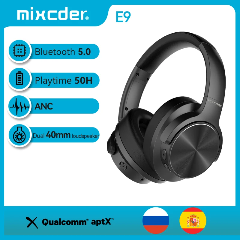 2020 Upgraded Foldable over Ear Headset with Quick Charge 35H Playtime Black Mixcder E9 Active Noise Cancelling Headphones Wireless Bluetooth 5.0 