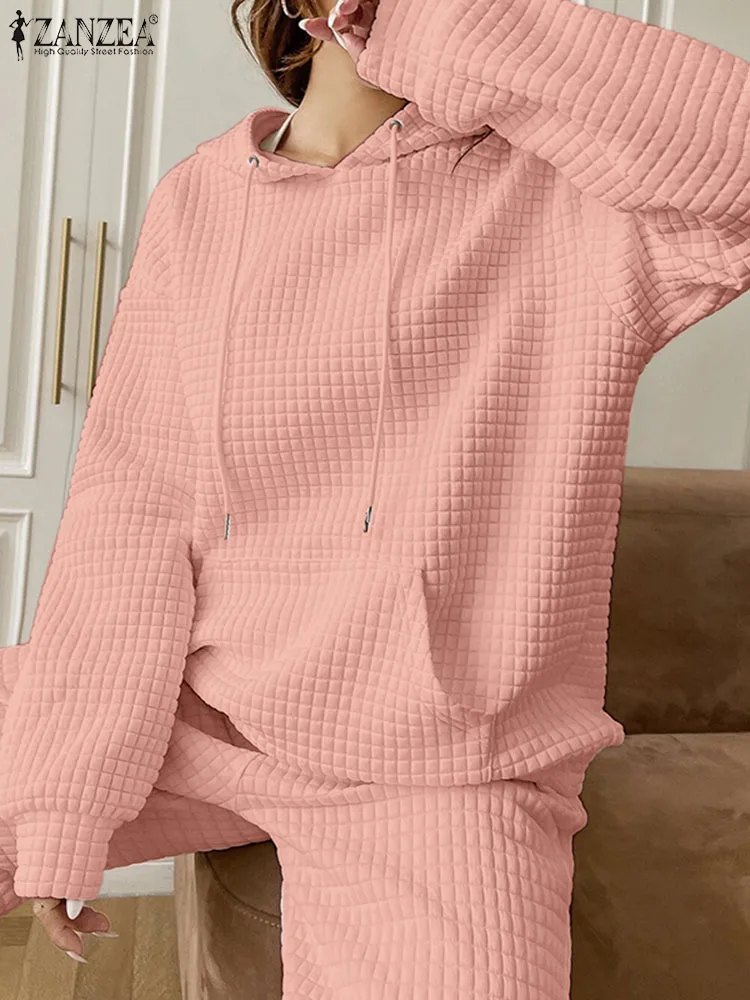 

Fashion Women Hooded Sweatshirts ZANZEA 2024 Autumn Winter Long Sleeve Pullover Casual Loose Pokcets Solid Color Tops Oversized
