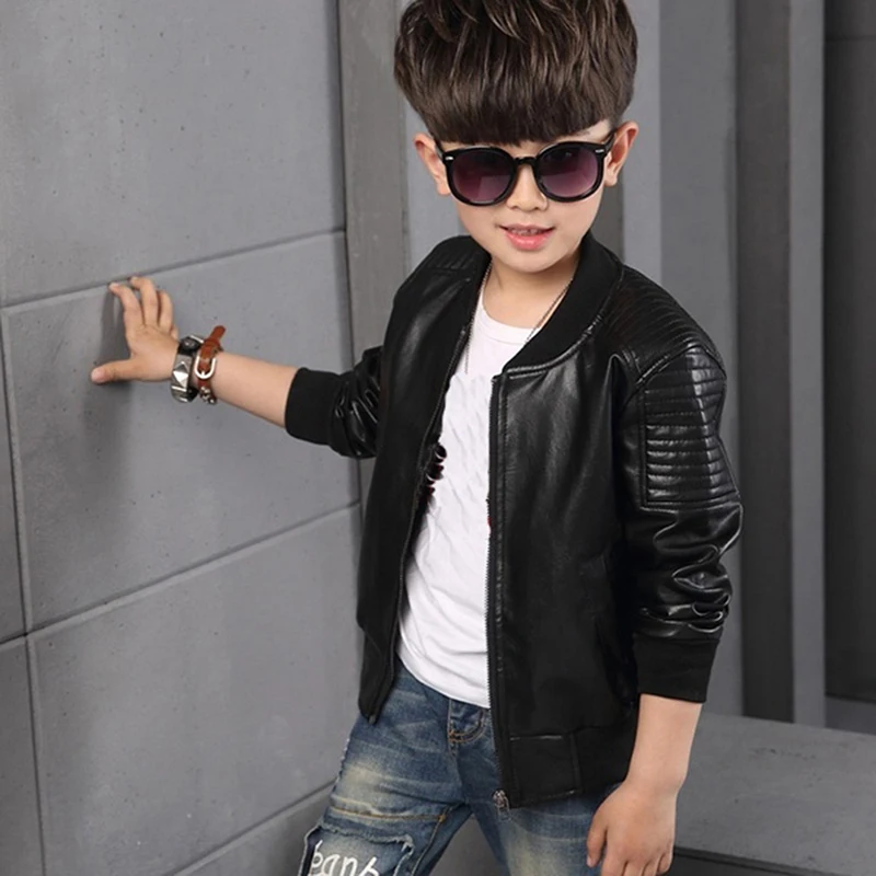 Boys Coats Autumn Winter Fashion Korean Children's Plus Velvet Warming Cotton PU Leather Jacket For 3-8Y Kids Jacket Outerwear - 3