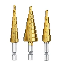 Broca escalonada de ranura recta HSS de 3 12mm/4 12mm/4 20mm, cortador de agujeros de Metal y madera recubierto de titanio, juego de herramientas de perforación de cono de núcleo
