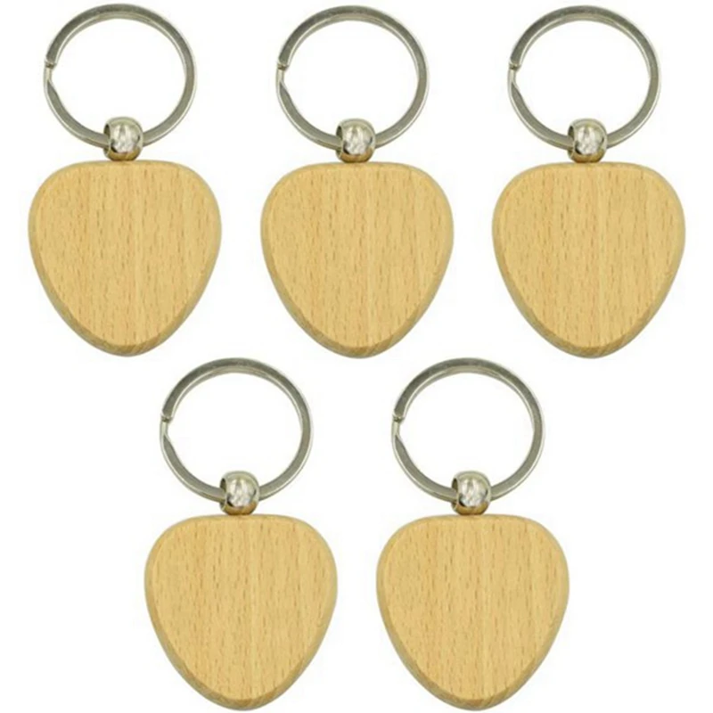 30Pcs Blank Heart-Shaped Wooden Key Chain DIY Wood Keychains Key Tags DIY Gift