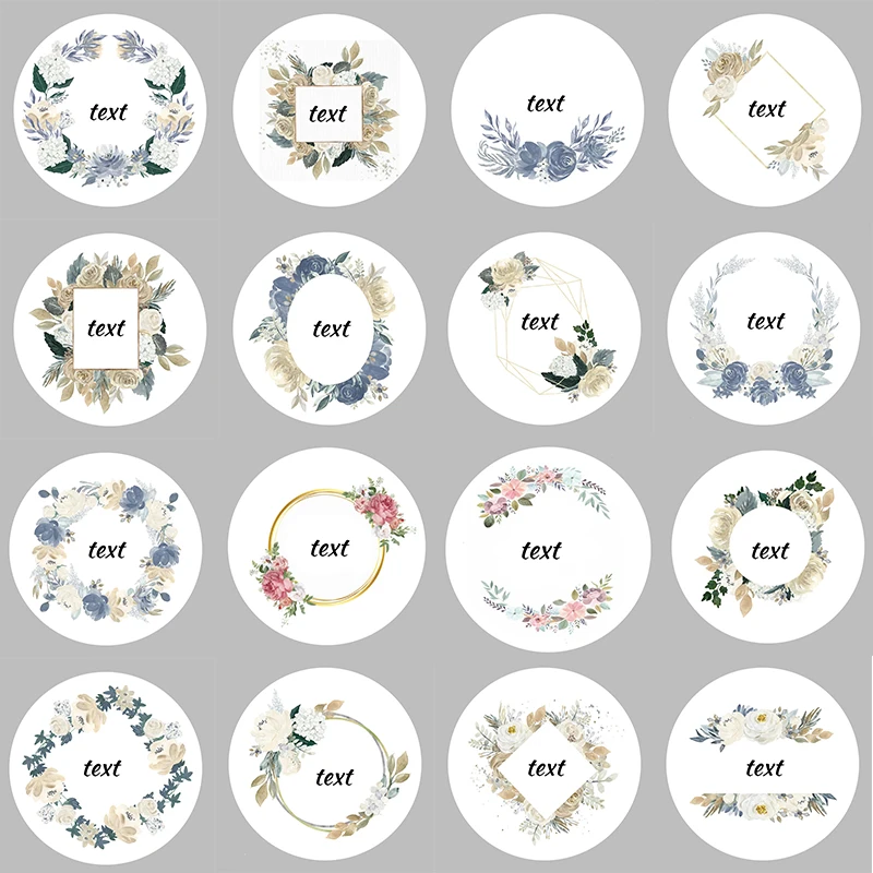 100Pcs Wreath logo Adhesive Stickers Custom Wedding seal Labels Add your text Personalised Free shipping 4CM White background