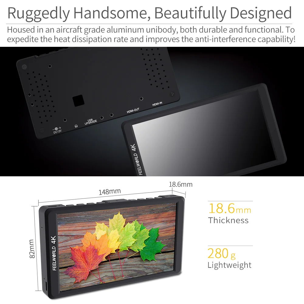 FEELWORLD F570 5.7 Inch DSLR On Camera Field Monitor Small HD Focus IPS 1920x1080 Support 4K HDMI Input Out Aluminum Housing