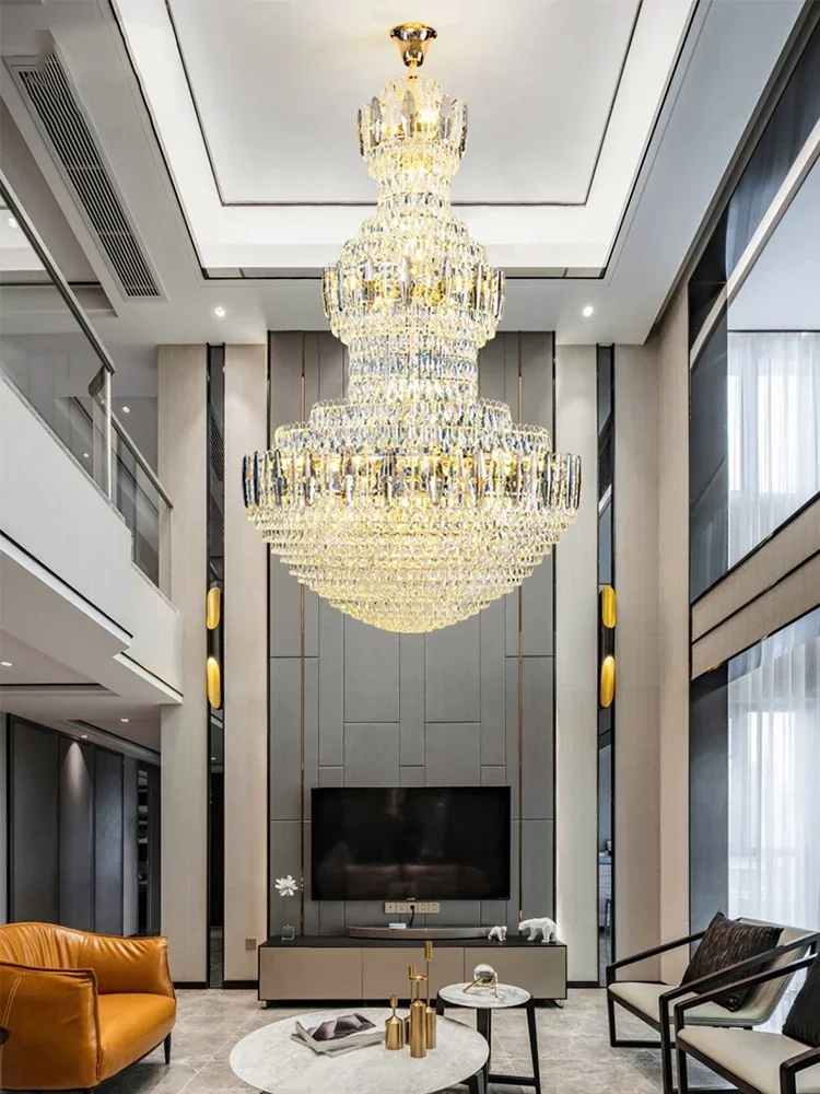 

American Crystal Chandelier LED Light European Modern Crystal Chandeliers Lights Fixture Big Long Hotel Lobby Hall Parlor Lamp