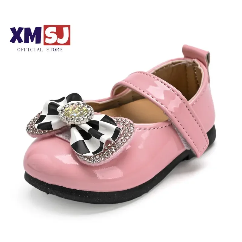 

Туфли принцессы для маленьких девочек, с бантиком и кристаллами, маленькие детские Туфли Мэри Джейн, однотонные стильные аксессуары, Осенняя обувь на плоской подошве, 21-30