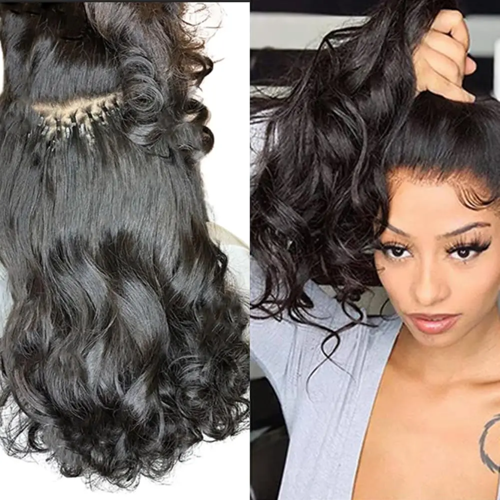Body Wave Micro Loop Human Hair Extensions Double Drawn Microlink Extensions Real Human Hair #1B Natural Color 14-26Inch 50grams