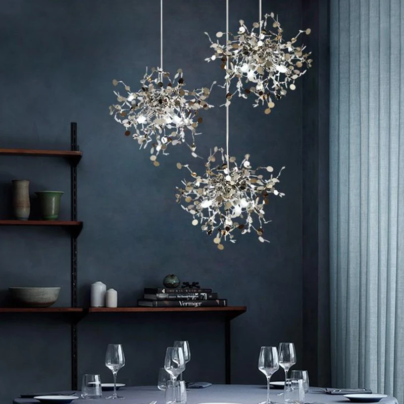 Modern Stainless Steel Chandelier Leaf Sequin Restaurant Hanging Lamp Golden Personality Shop Bar Kitchen Island Hanging Lamp led chandelier ceiling chandelier