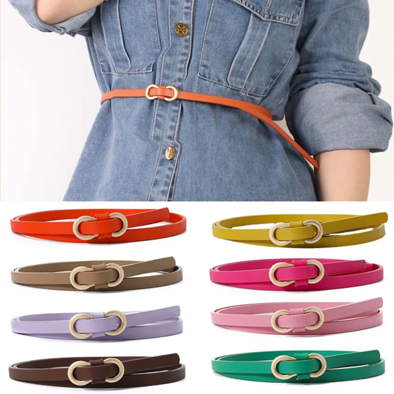 

Candy Color Lady's Slender Thin Belt Pu Leather 8-Shaped Buckle Women Waist Belt Fashion Adjustable Dress Jeans Strap