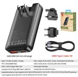 Ultra Thin 65W GaN Dual - Port USB - C Fast Charger with Quick Charge 3.0 and PD 3.0 (65W EU US UK Charger)