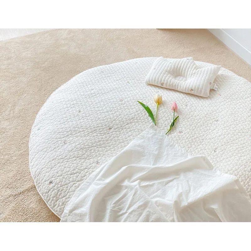 Korean New Baby Circular Crawling Mat Removable and Washable Floor Mat Rabbit Flower Embroidered Rug Kids Room Decoration Carpet
