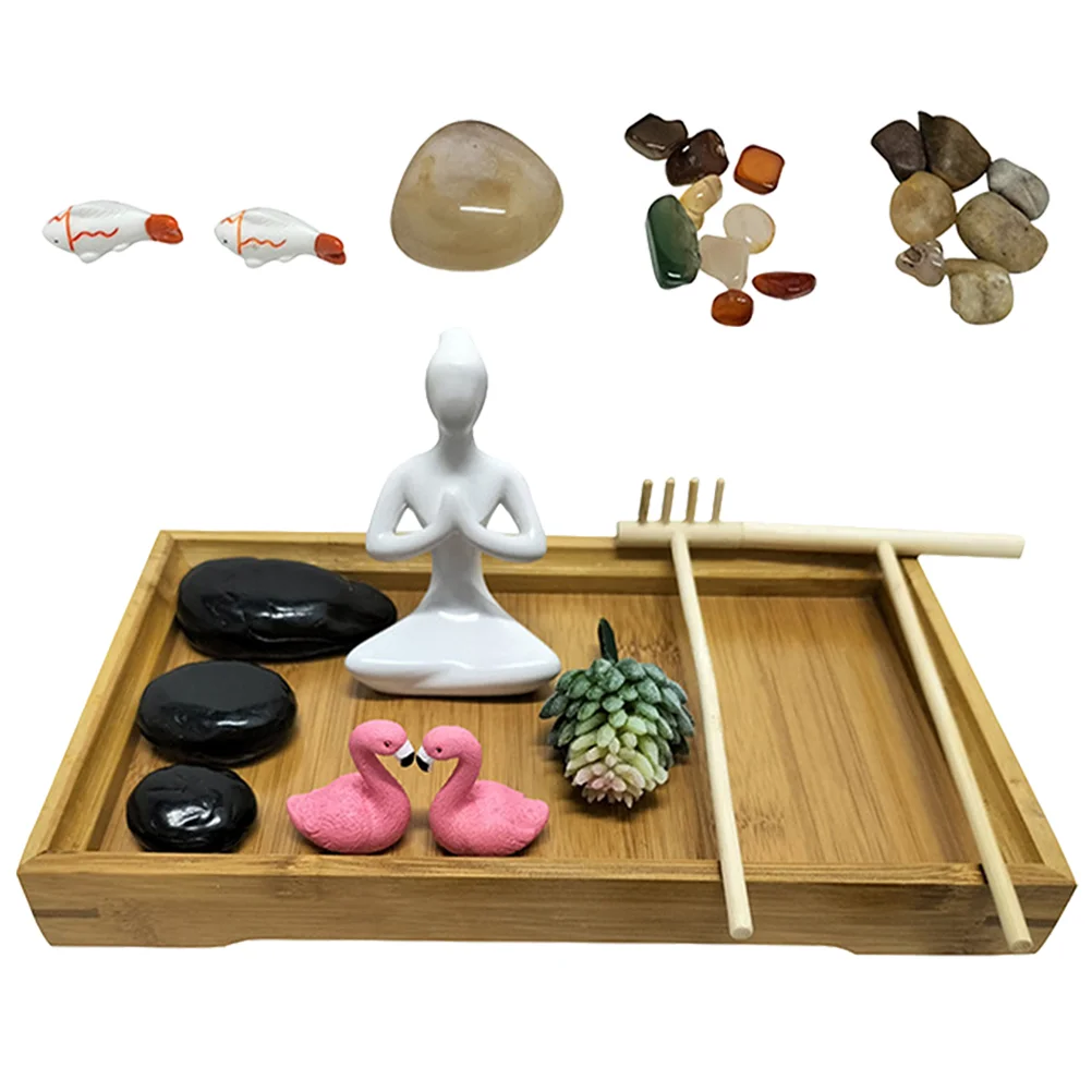 

Zen Garden Kit Decor Table Ornament Sandbox Landscape Home Adorn Bamboo Office