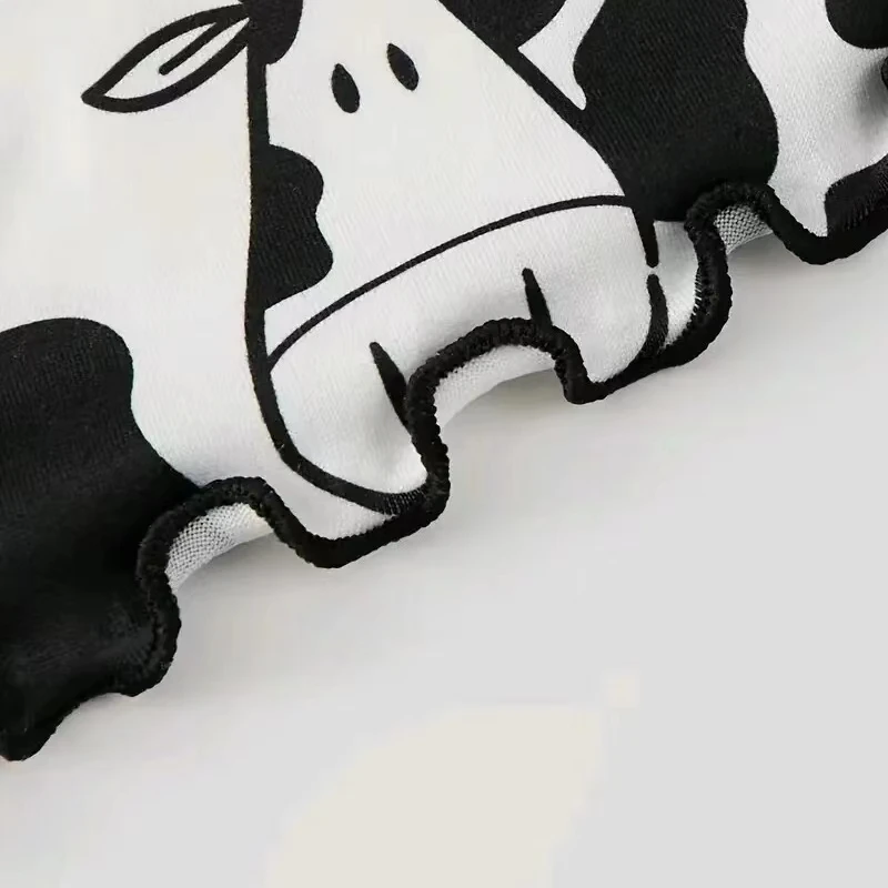 Women Pajamas Set Sports Camisole And Shorts Cow Cartoon Print Ventilate Soft Casual