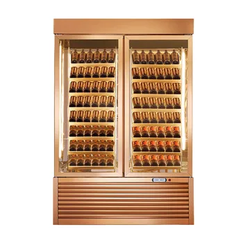 Golden Two Door Wine Bottle Cooler Refrigerator With Mirror Interior For Perfect Wine Display