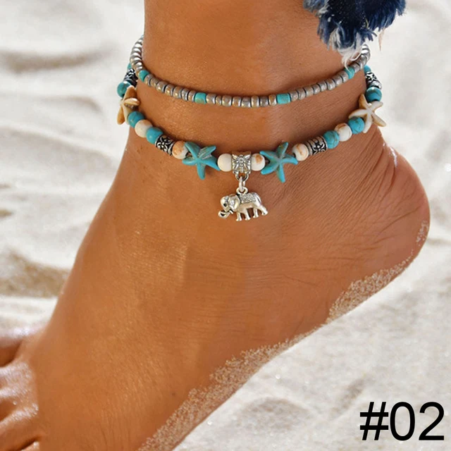 Tobillera de Caracolas con Colgante en de Estrella de Mar, Pulsera Bohemia Hecha a Mano para el Pie o la Muñeca, Ideal para Ir a la Playa, Combinable con Sandalias, Perfecta