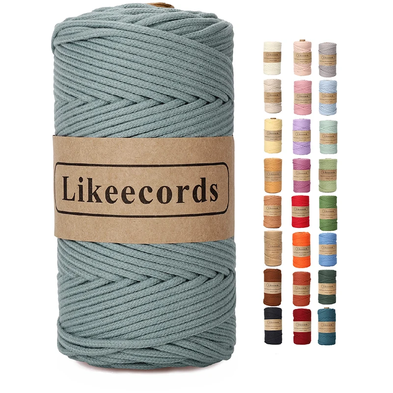 Likeecords 100% Cotton 3mm Macrame Rope 100m Braided Macrame Cord Colorful  Craft Cord for Bag,Wall Hanging, Plant Hangers