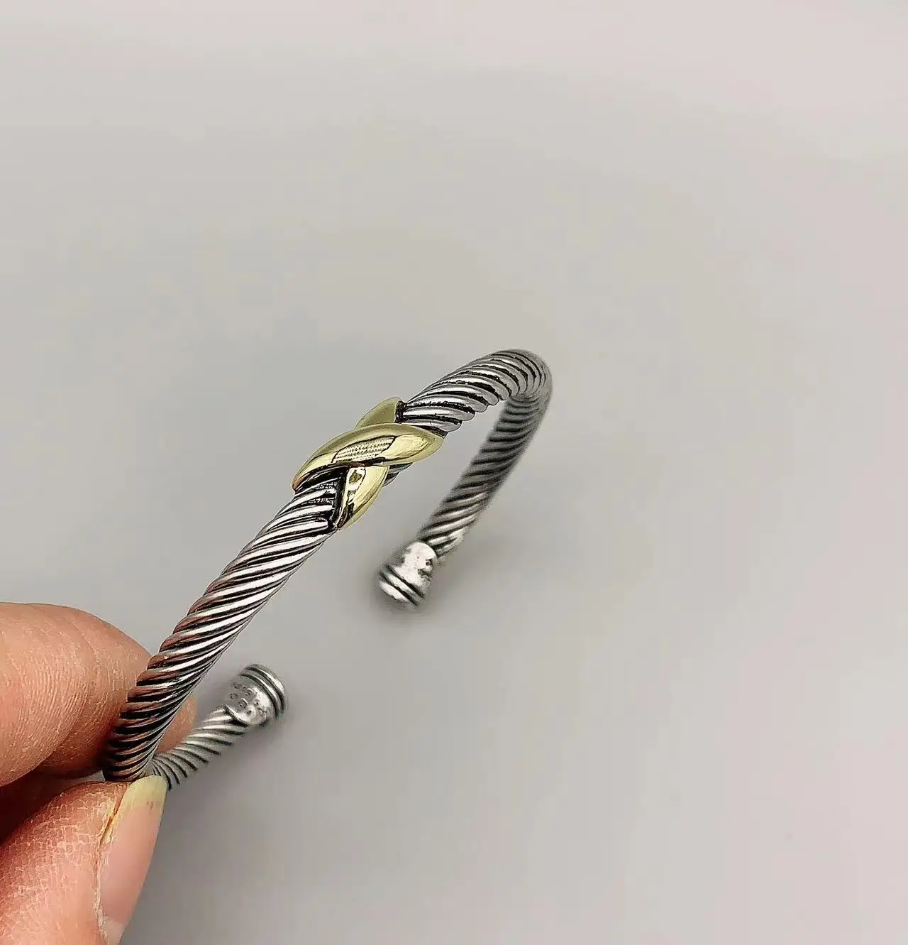 Le Han Jewelry Cable Silver  X Station  With 18k Gold Plated  Bracelet 4 MM