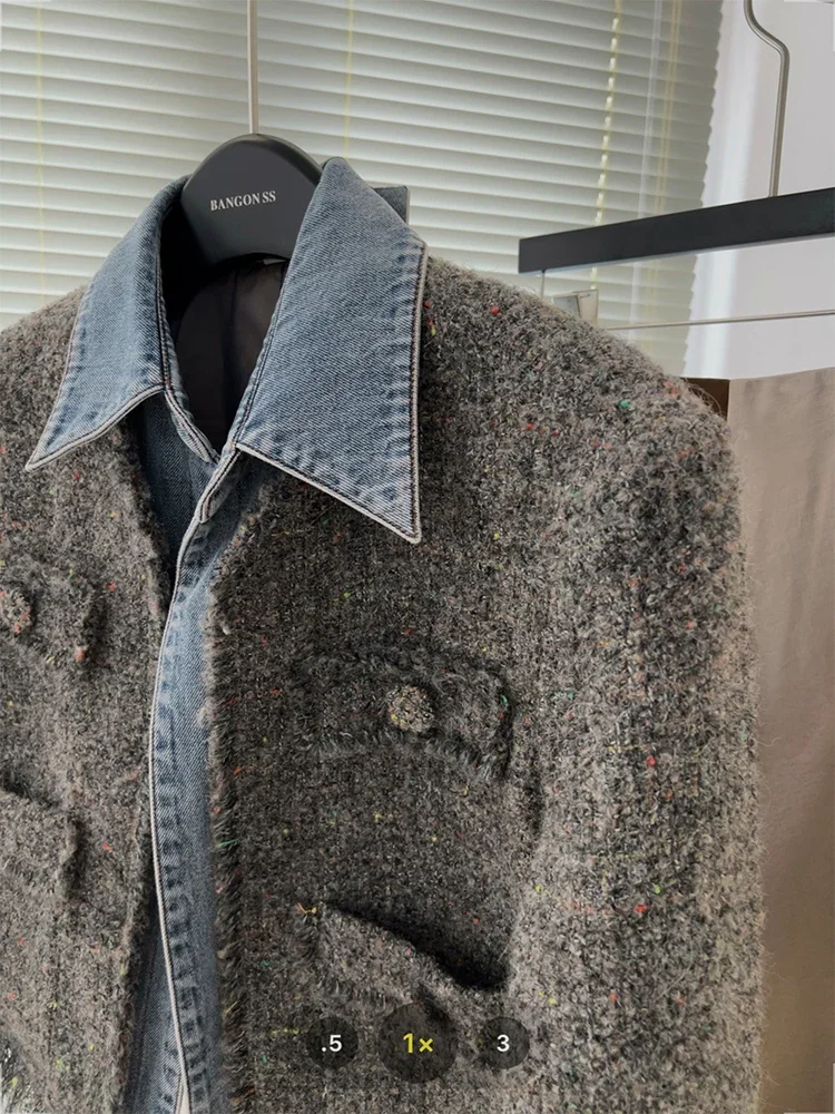 Chic Denim Patchwork Jacket Women's 2024 Autumn New Tassel Turn Down Collar Pocket Short Coat Commute Korean Fashion Retro