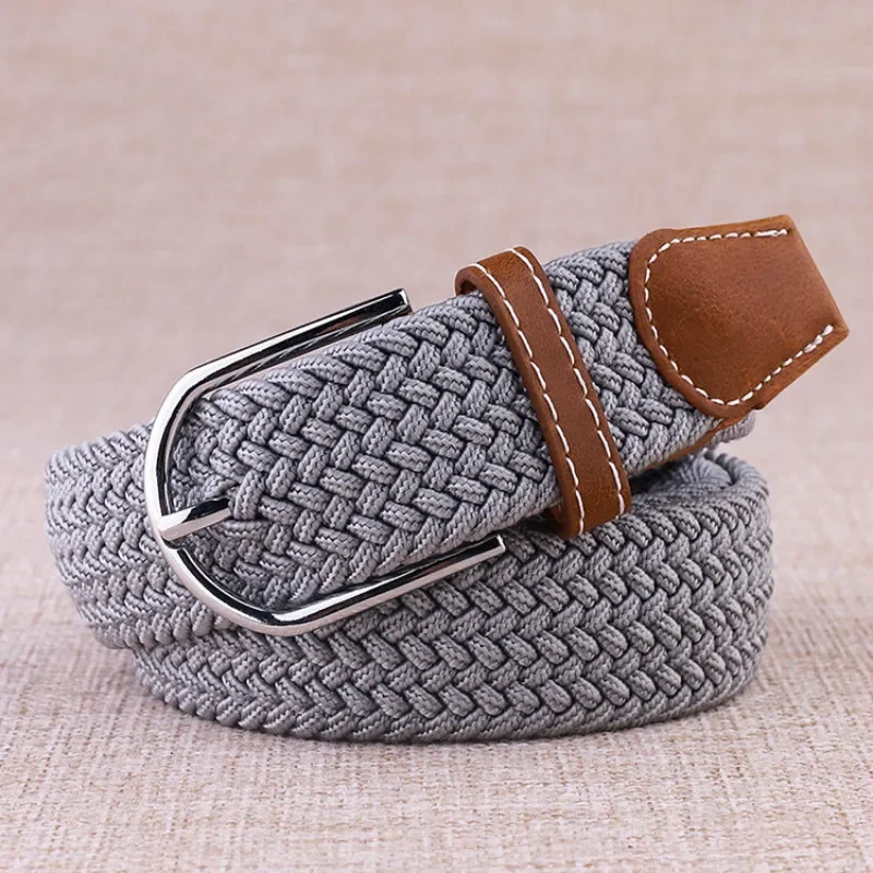 Fashionable Elastic Canvas Belt for Women Men Knitted Waistband Pin Buckle Adjustable Casual Canvas Belts for Jeans