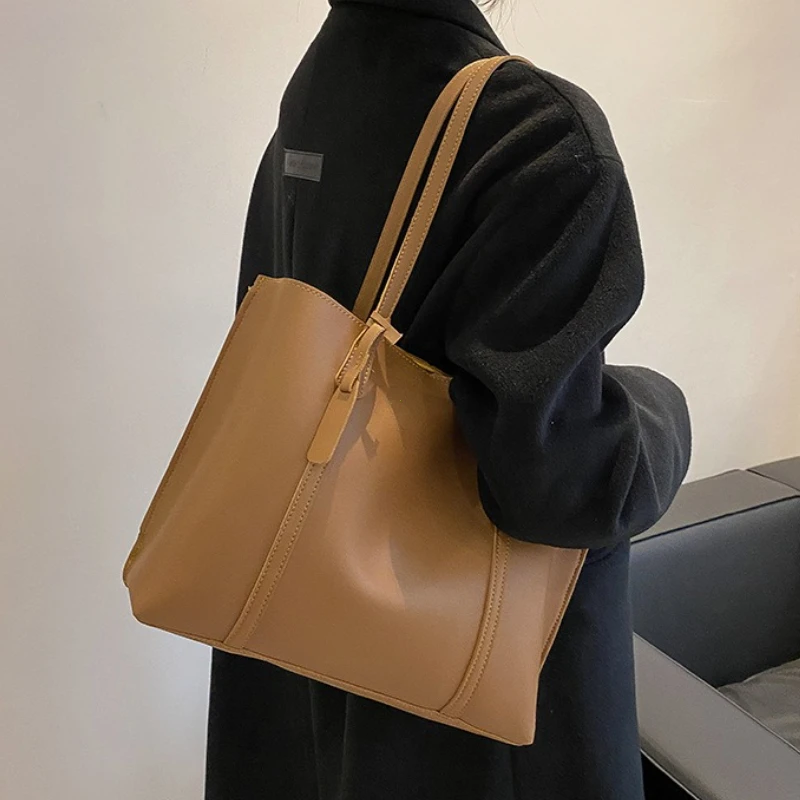 Large Capacity Women's Bag, New Soft Leather Tote Bag, Casual and Versatile Single Shoulder Bags for Woman Korean Style Handbags
