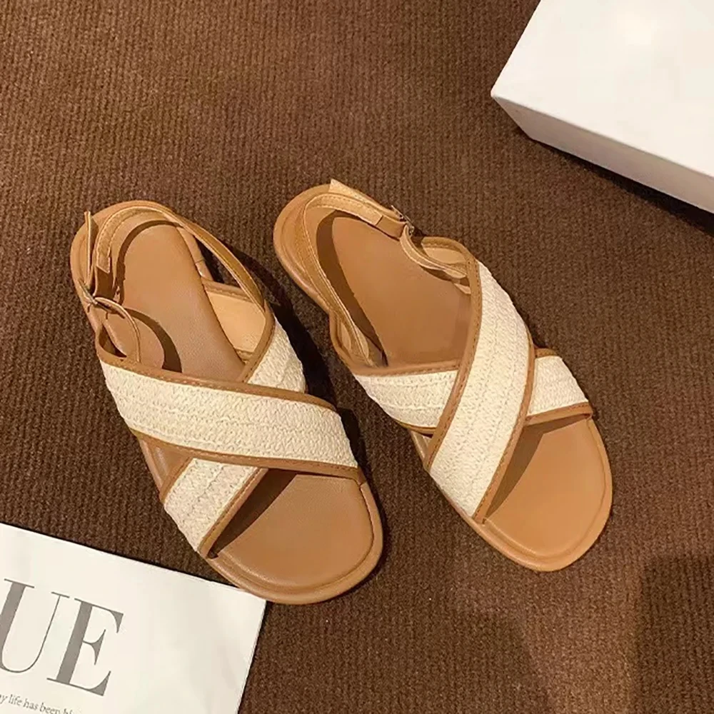 

Cross-strap Sandals Summer New Niche Fashion Flats Hundred Casual Women Shoes Open Toe Sandals Mixed Colours Beach Single Shoes