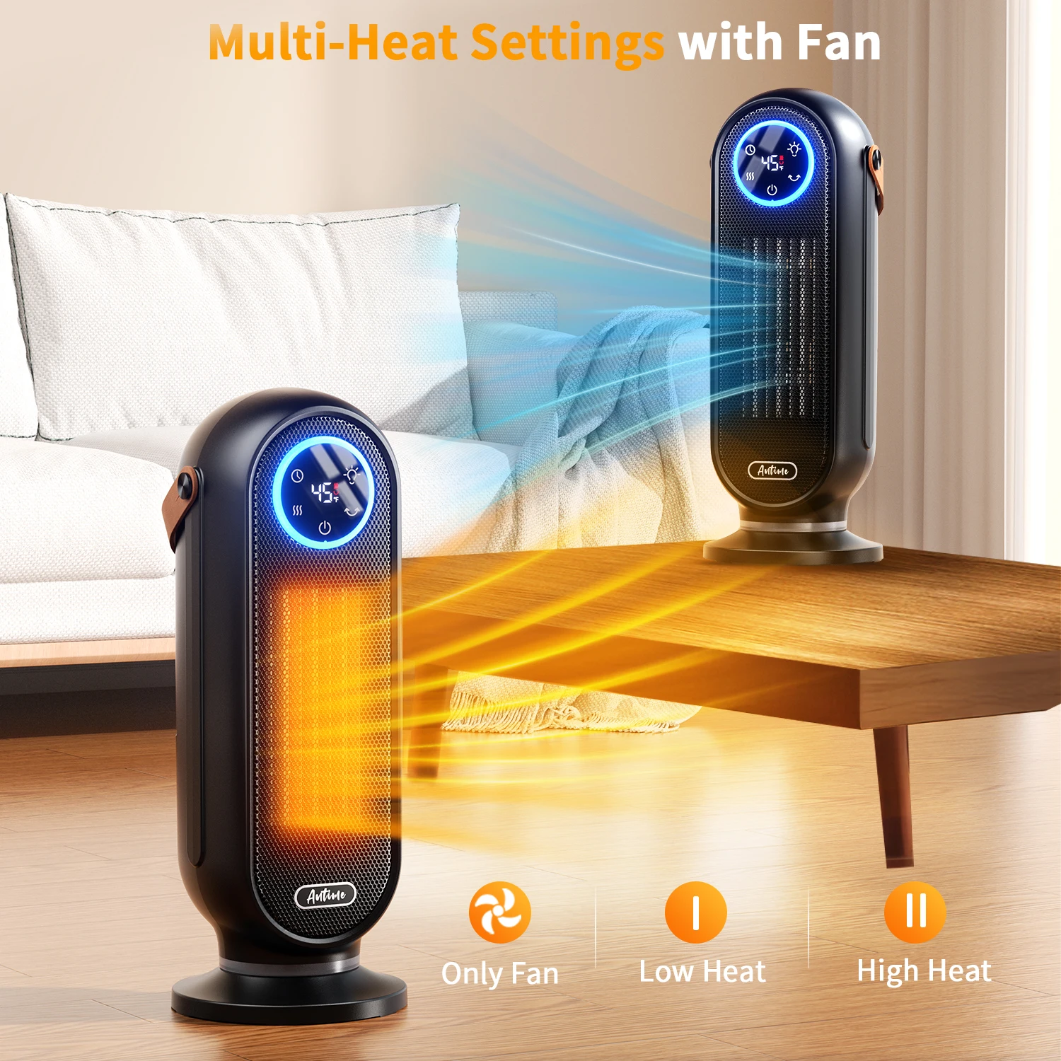 Heater for Home Use with Remote Control Digital Display 90°Oscillating Heater 1500W Portable Electric Heater for Bedroom Office 5