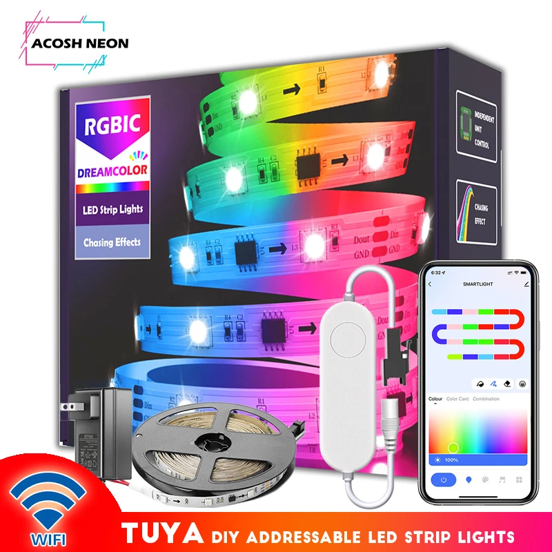 Markér væg farmaceut 65.5ft/20m TUYA WS2811 TUYA DreamColor LED Strip Lights RGBIC Smartlife  60LEDs/M Flexible Tape Work with Alexa Google Assistant|LED Strips| -  AliExpress