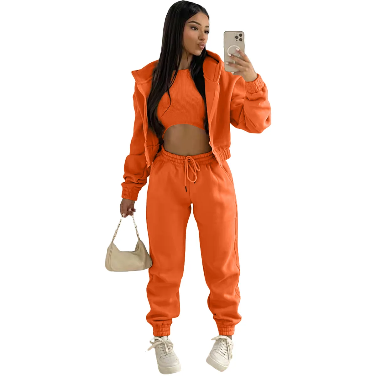 Women's Winter Hooded Sports Suit Fleece Warm Super Short Tank Tops And  Elastic Pants Lady Long Sleeve Hoodies Three-piece Suit - Pant Sets -  AliExpress