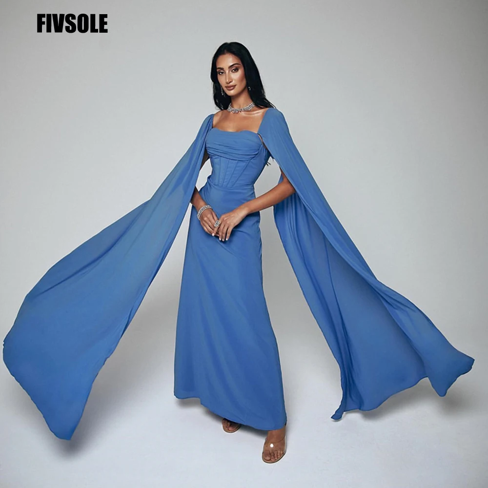 

Fivsole Chic Chiffon Evening Dresses for Women Elegant Sweetheart Mermaid Formal Occasion Dresses Long Cape Vestidos Para Mujer
