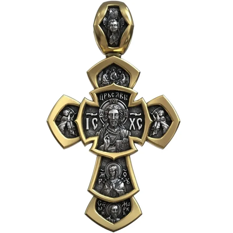 14g Jesus Christ Gilding Cross Saint George Victorious and Saints Religious Art Relief  Customized 925 Solid Sterling Silver Pen 9 5g crucifixion orthodox cross saint helena jesus christ pendant customized 925 solid sterling silver high trendy