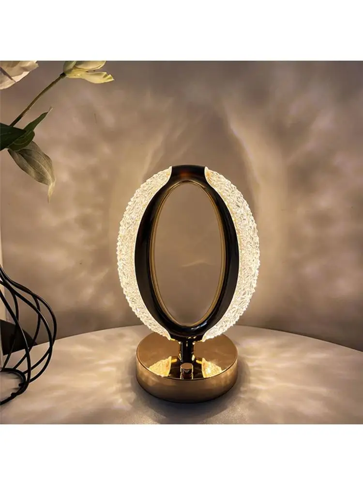 Led Crystal Table Lamp Portable O-Shaped Dimmable Desk Lamp Night Light For Home Bedroom Bedside Decoration