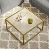 Modern Glass Coffee Table,Small Squre Coffee Tables for Unique Art Center Tables with Gold Metal Frame, Easy Assembly 2