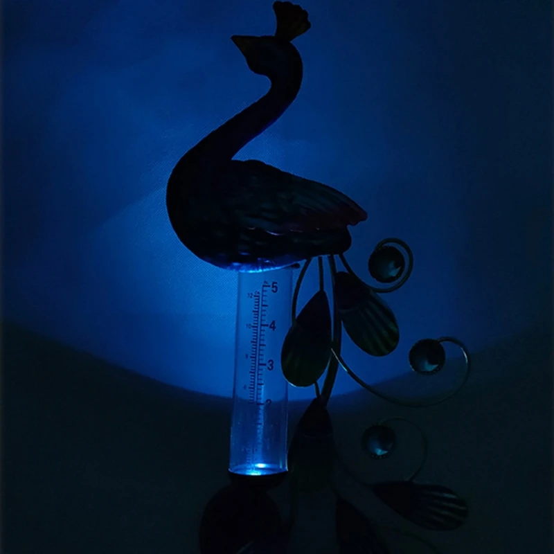 Rain Gauge for Yard Patio Lawn Anti Deform Stable Peacock Garden Stake with Solar Lamp 33.8in Rustproof Garden Ornament