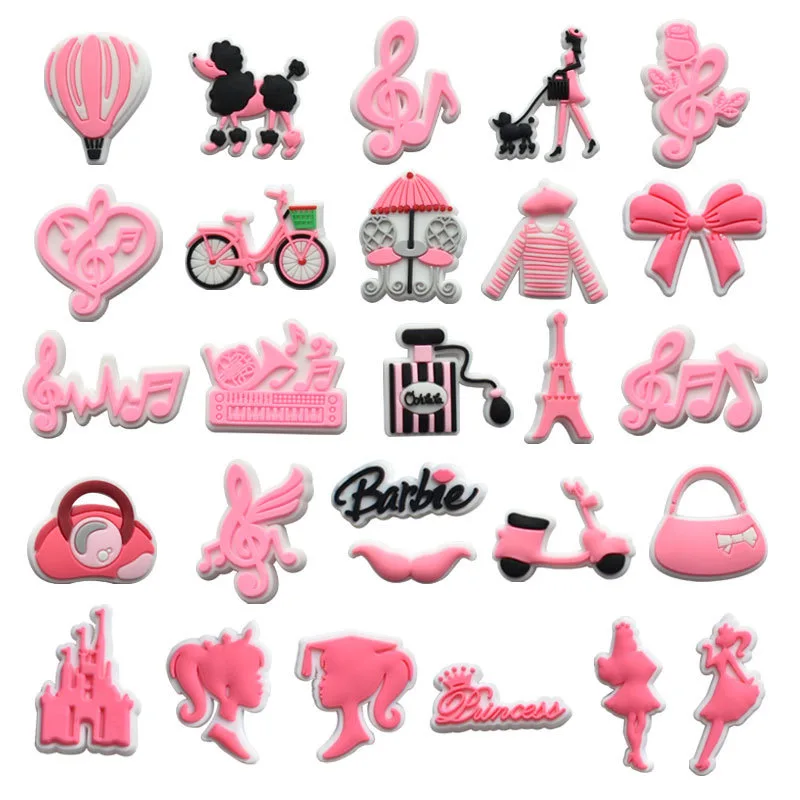 

25pcs/Set MINISO Barbie Doll Series Shoe Charms Cartoon Shoes Accessories Decoration For Clog Sandal Buckle Gril Kids X-mas Gift