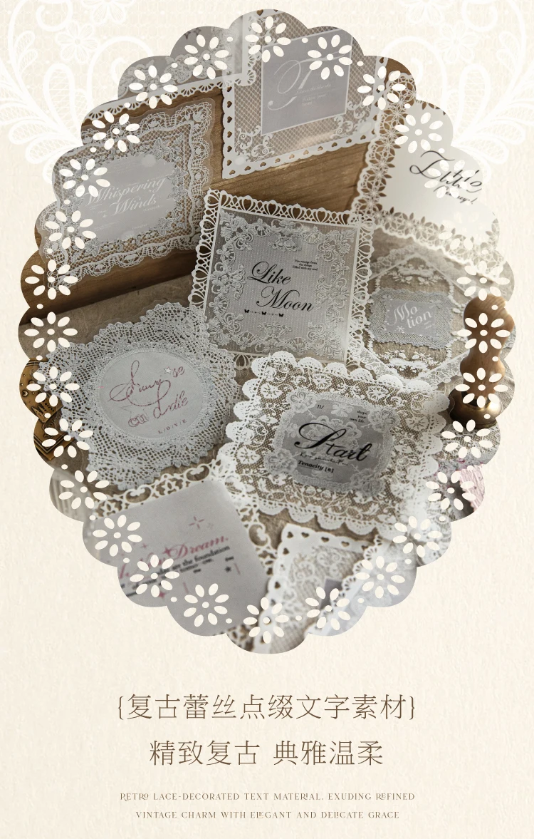 10 Stück/Packung Retro-Hohlspitze-Aufkleber, dekorative Scrapbooking-Collagenmaterialien, Vintage-Aufkleber für die Herstellung von Journals und Bastelarbeiten – Detail 4