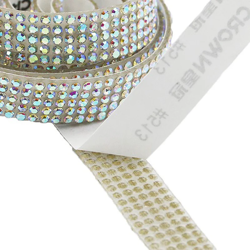 (1yard/pack) 11mm Multi-color Glass Rhinestone Ribbon With Adhesive Backing Handmade Bow Home Decoration Crafts