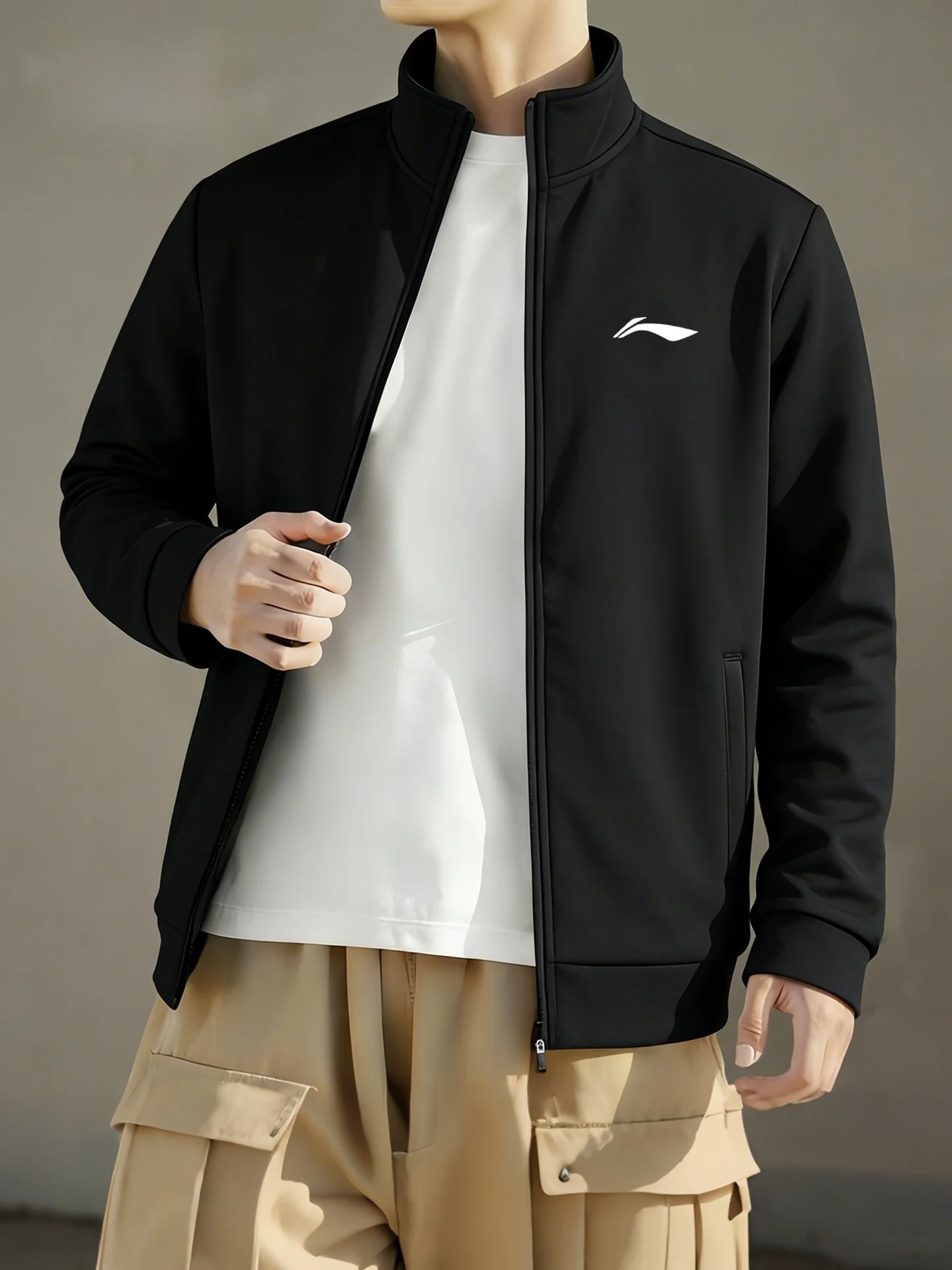  남성용 스포츠 자켓 봄 가을 새로운 스타일 블랙 스탠드 칼라 오픈 가디건 코트 청소년 스포츠 방풍 따뜻한