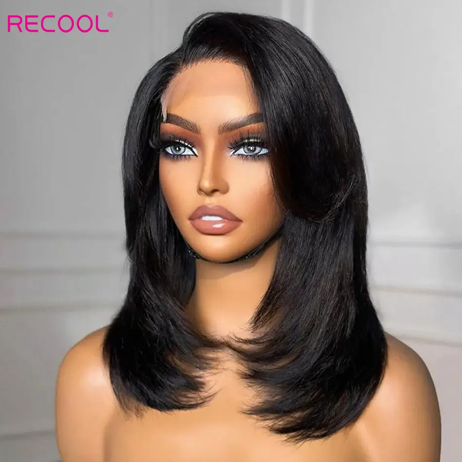 Recool Pre Plucked Handcraft Layered Cut 6&times;5 HD Lace Closure Wig Pre Bleached Wear&Go Glueless Short Bob Wig Human Hair
