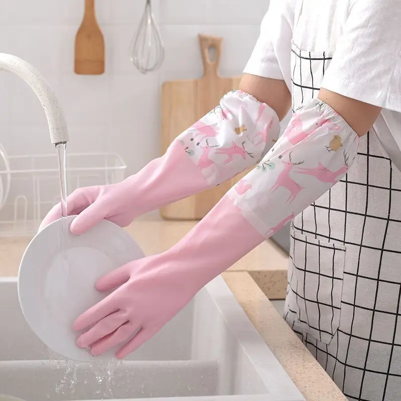 Dishwashing Gloves Warm  Rubber Waterproof Kitchen Washing Dishes Housework Gloves Women’s Waterproof Cleaning Gloves