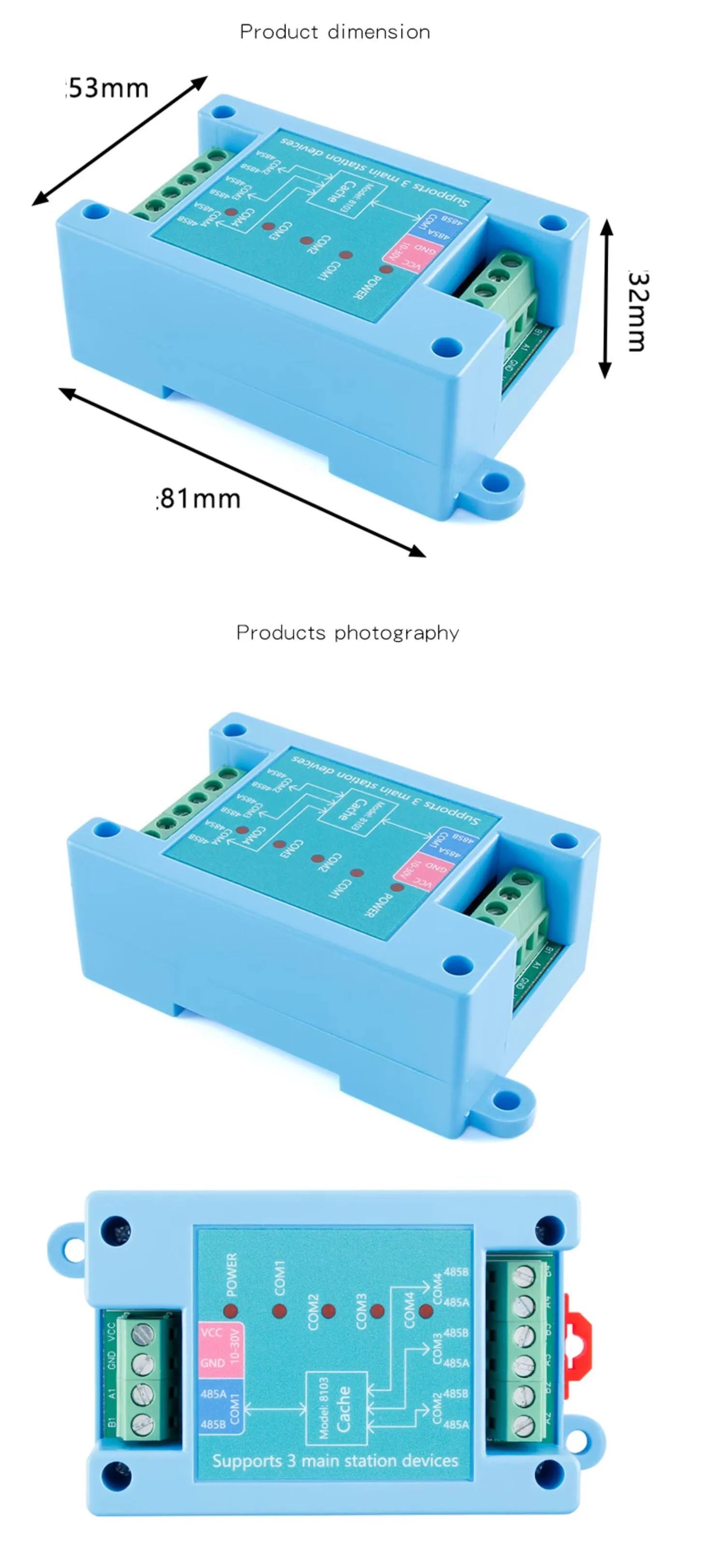 Industrial Grade Three Master and One Slave RS485 Data Interface Conversion Proc