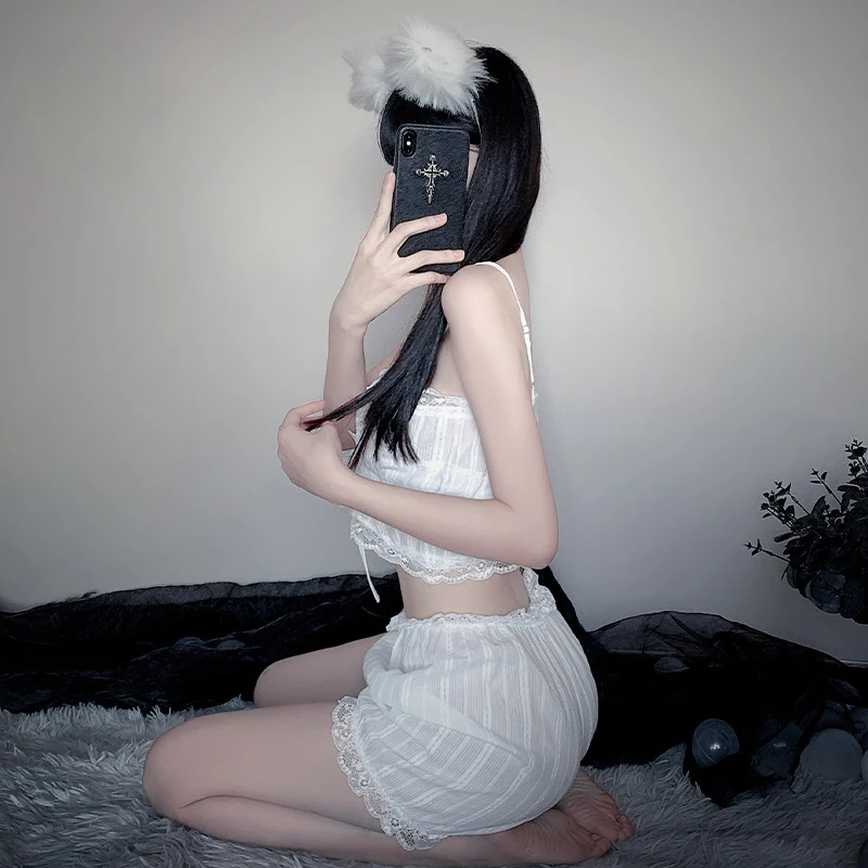 Y2K Ruffle Mini Skirt Set White Spaghetti Strap Tops and Low Waist Skirt Outfits Women Summer Sexy Club Party Two Piece Set