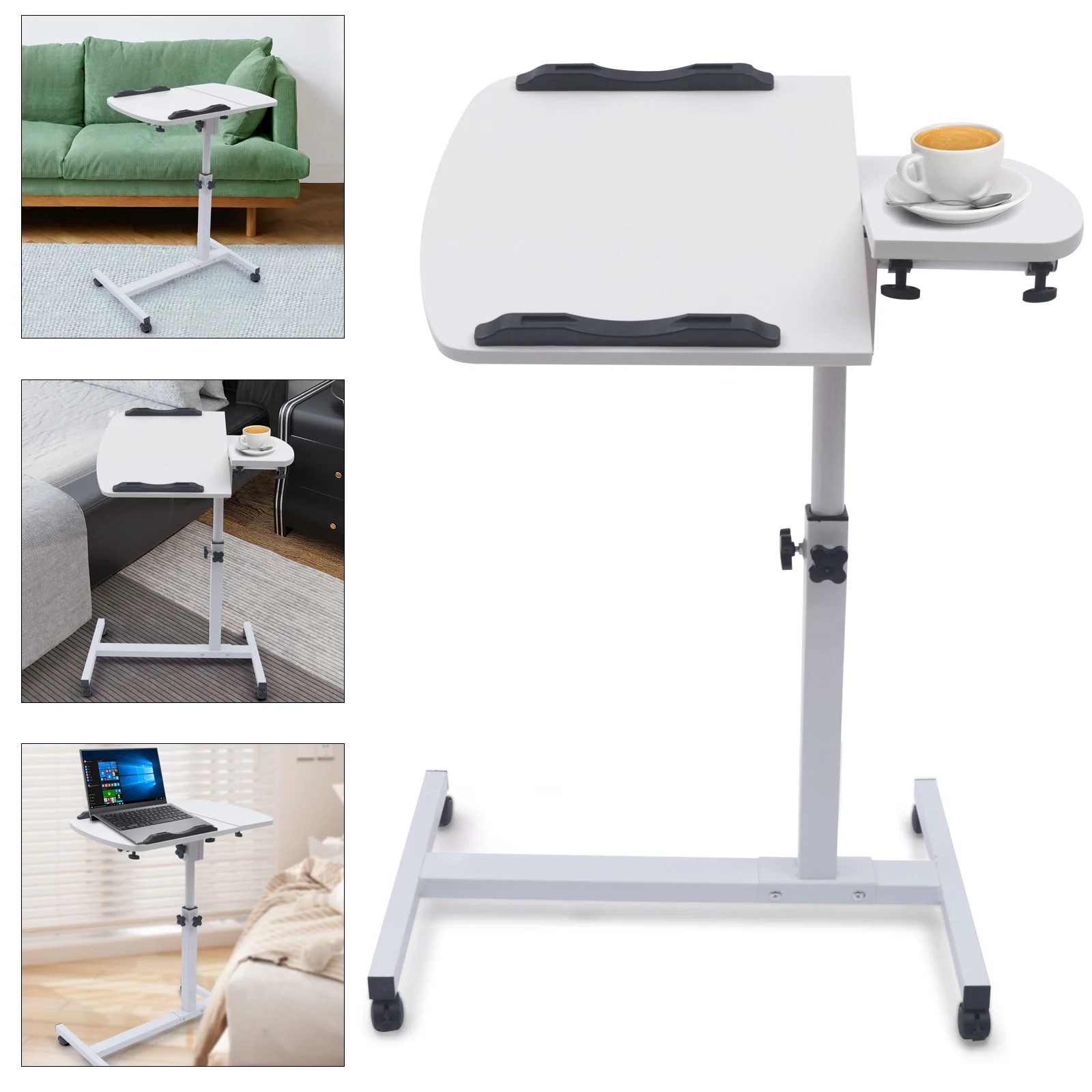 Laptop Sofa Desk Mobile Rolling Adjustable Height Angle Overbed Food Tray Stand